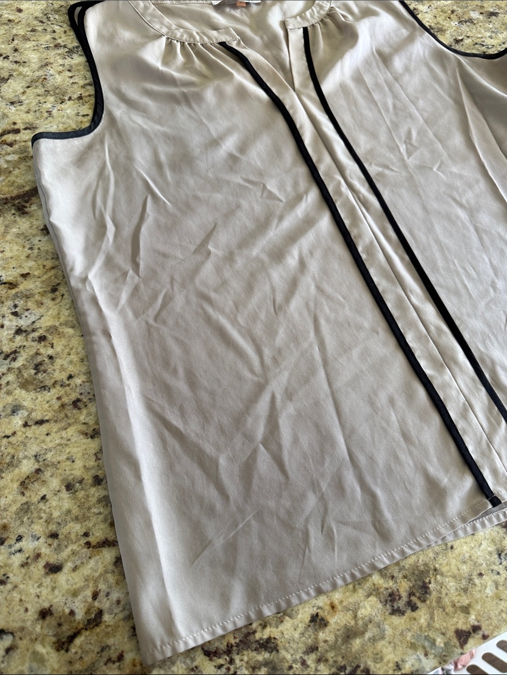 Calvin Klein Beige Sleeveless Blouse with Black Trim - Picture 6 of 8